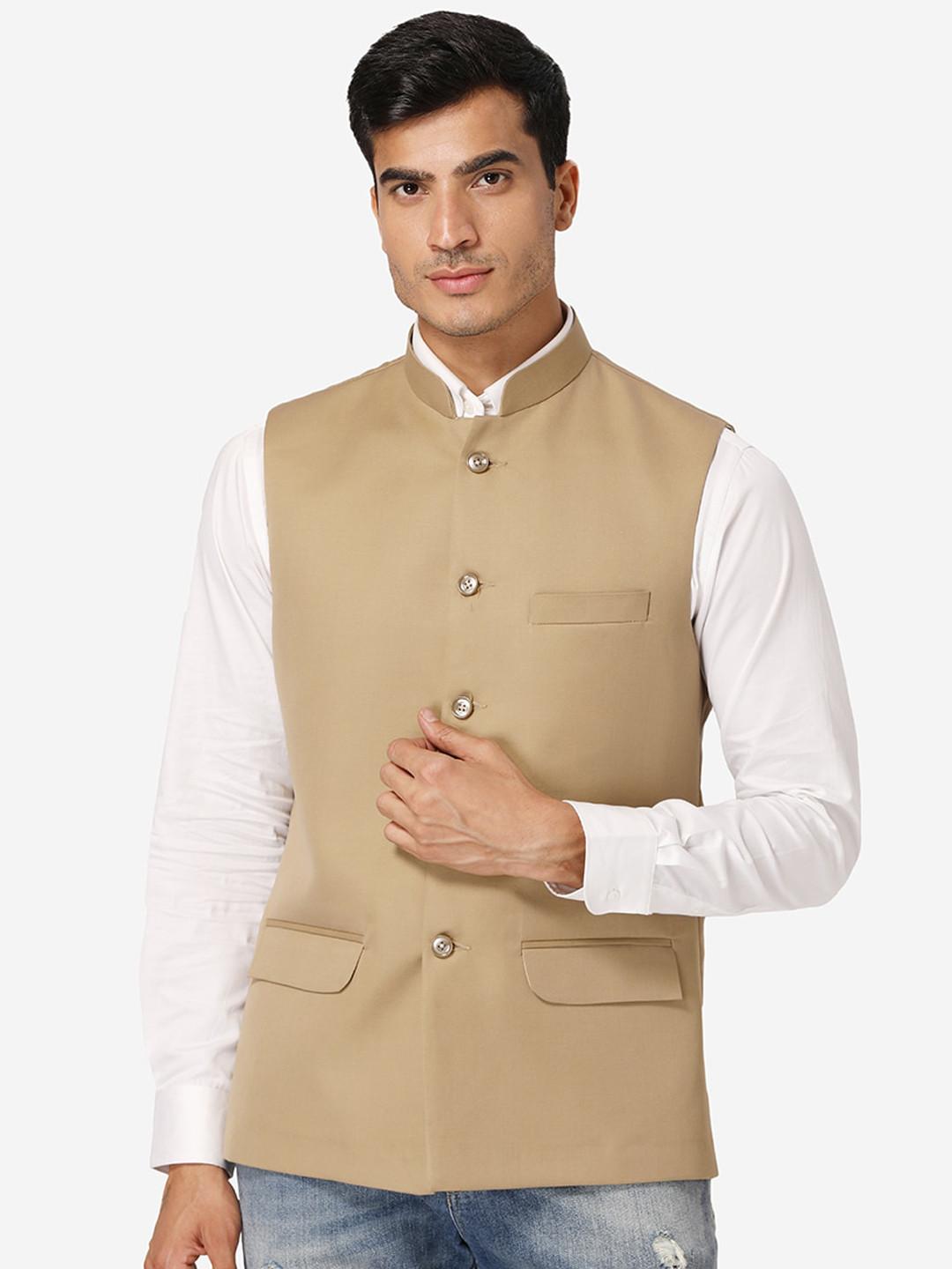 Wintage Men Beige Solid Nehru Jacket