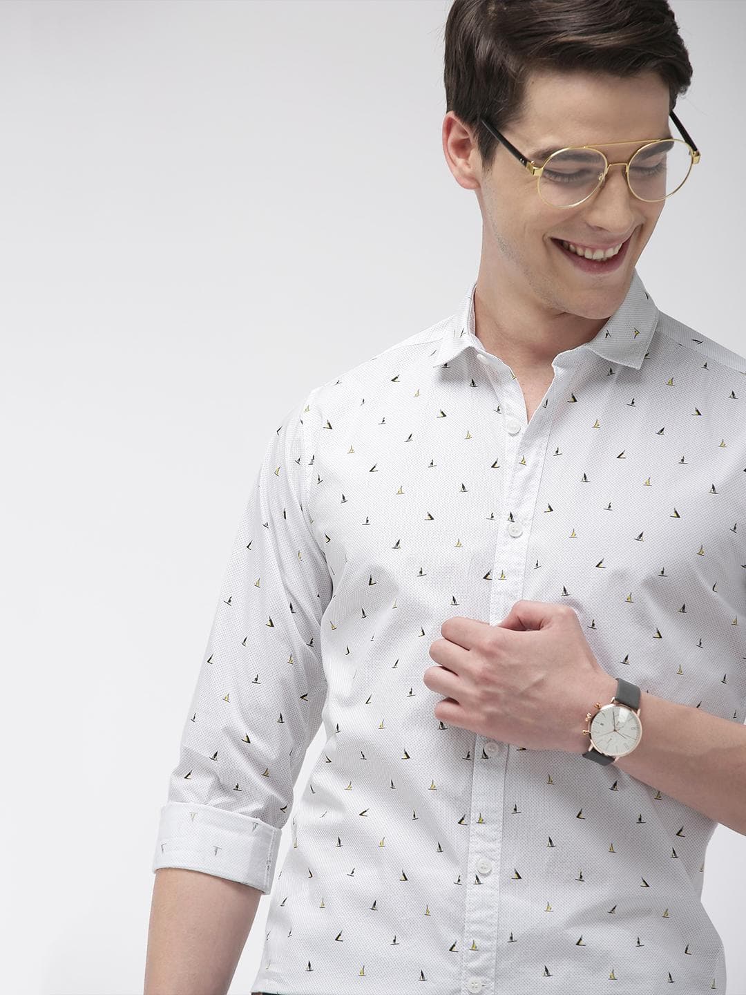 Mast & Harbour Men White & Black Regular Fit Printed Casual Shirt