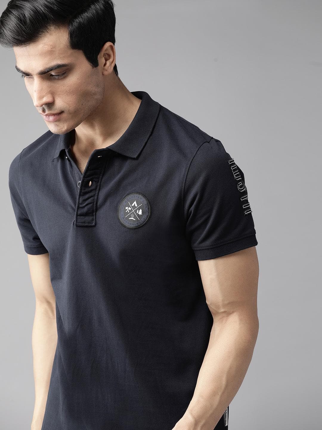 The Roadster Lifestyle Co Men Navy Blue Solid Polo Collar T-shirt