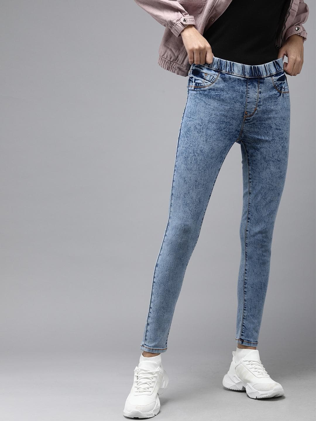 The Roadster Lifestyle Co Women Blue Washed Skinny Fit Denim Jeggings
