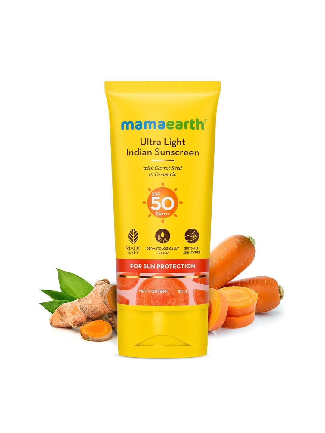 Buy Mamaearth Ultra Light SPF 50 PA+++ Indian Sunscreen With Carrot Seed & Turmeric 80g - - Personal Care for Unisex