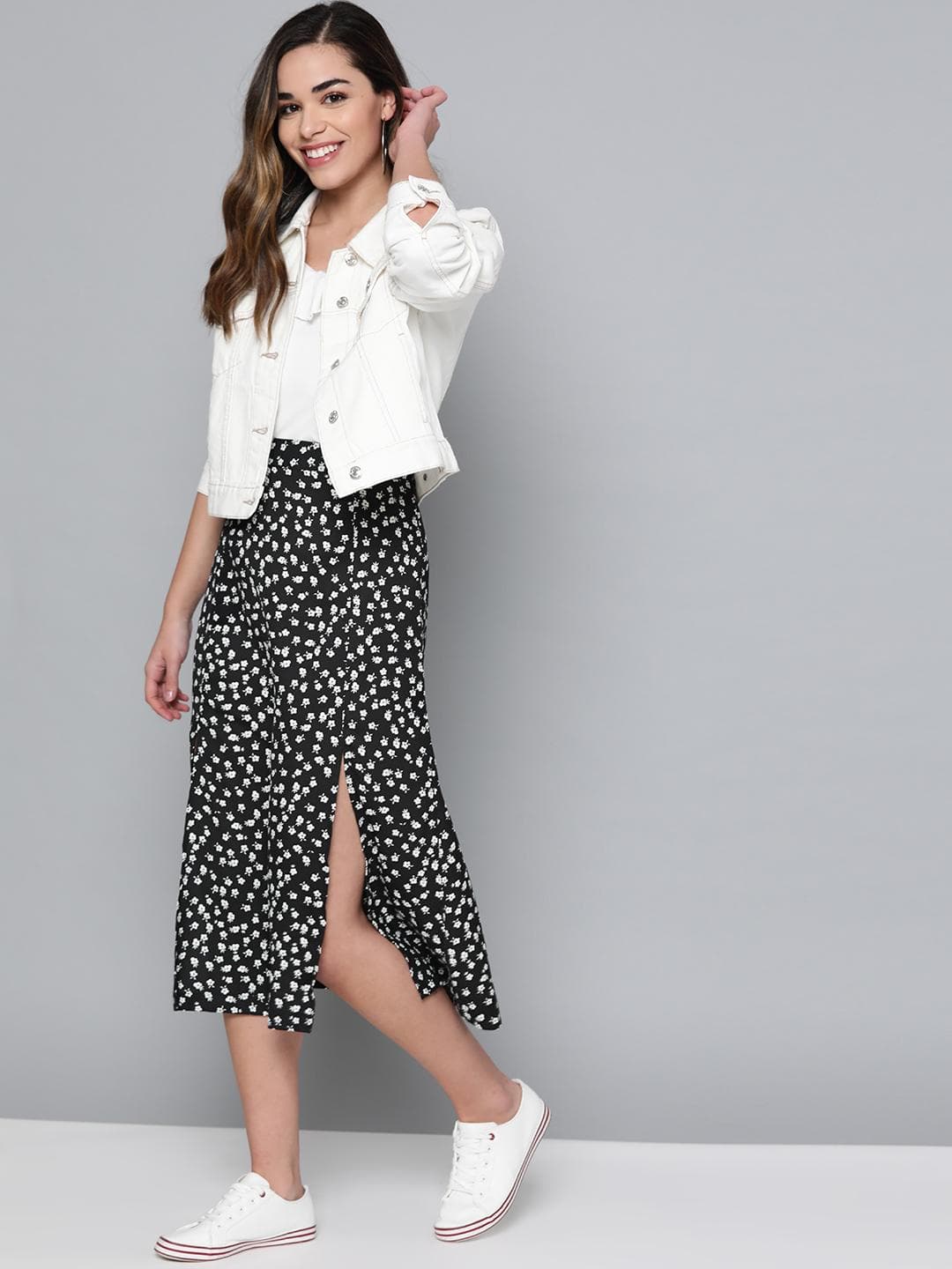 Mast & Harbour Black & White Printed A-Line Skirt