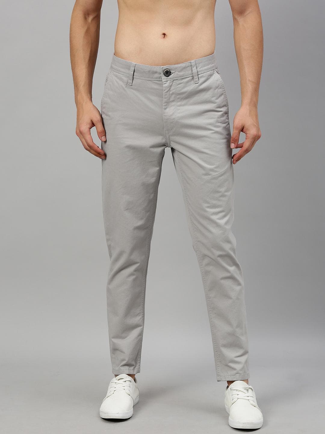 Roadster Men Grey Cotton Regular Chinos
