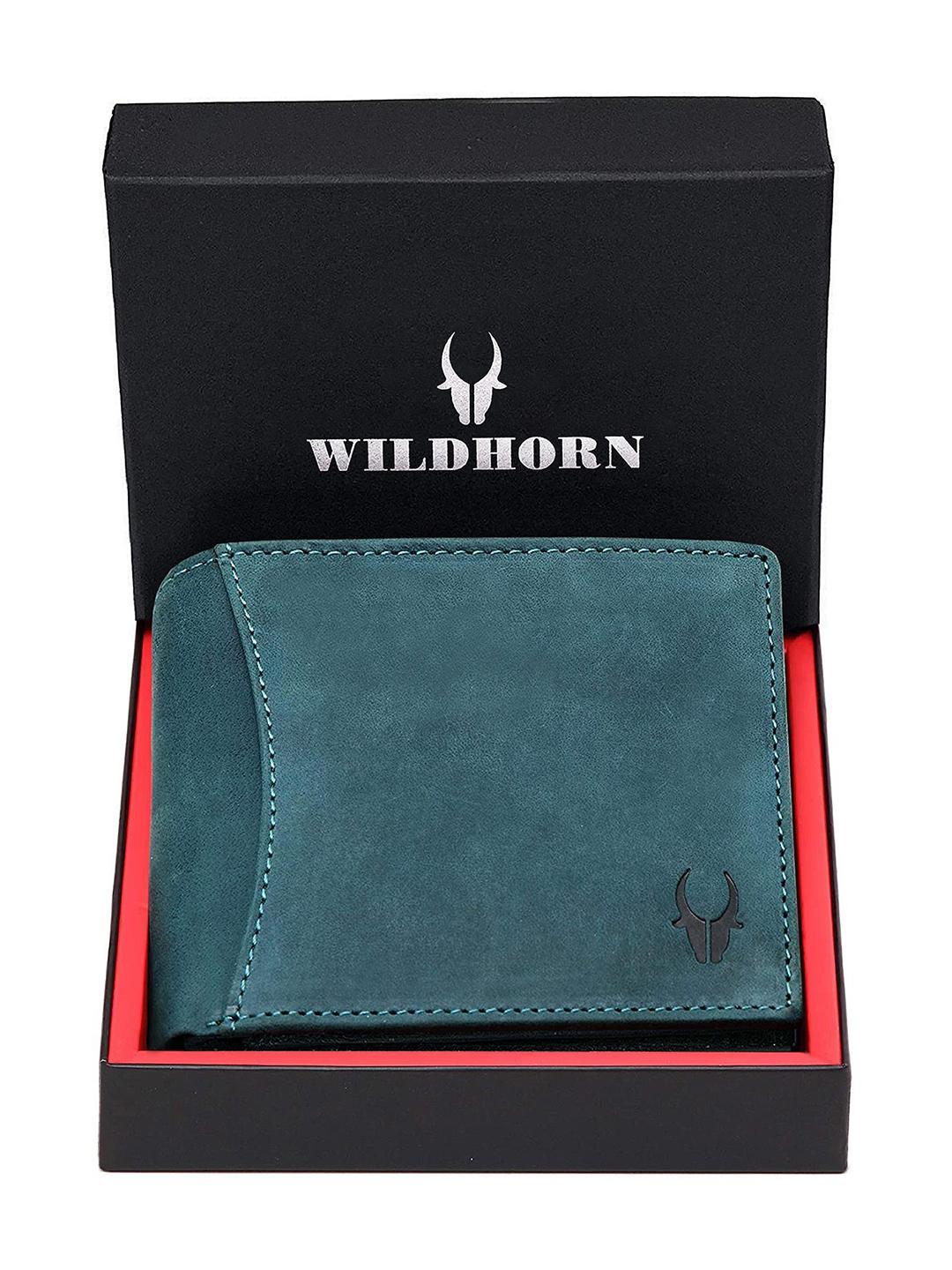 Buy WildHorn Men Teal Solid RFID Protected Leather Two Fold Wallet - - Accessories for Men