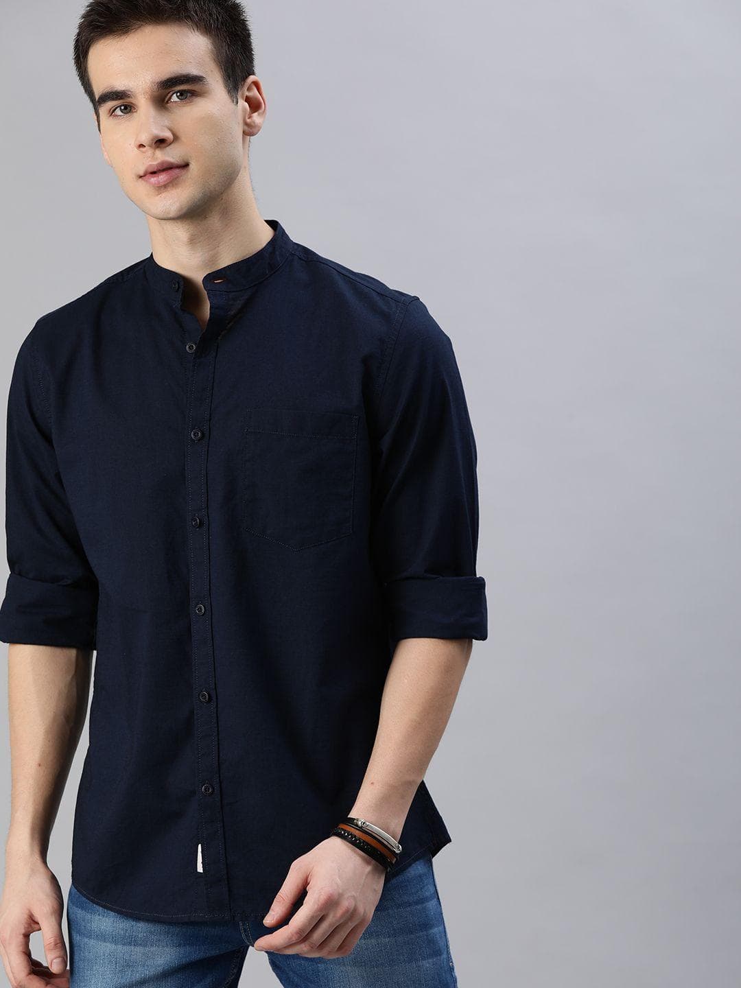 Roadster Men Navy Blue Solid Regular Fit Casual Shirt