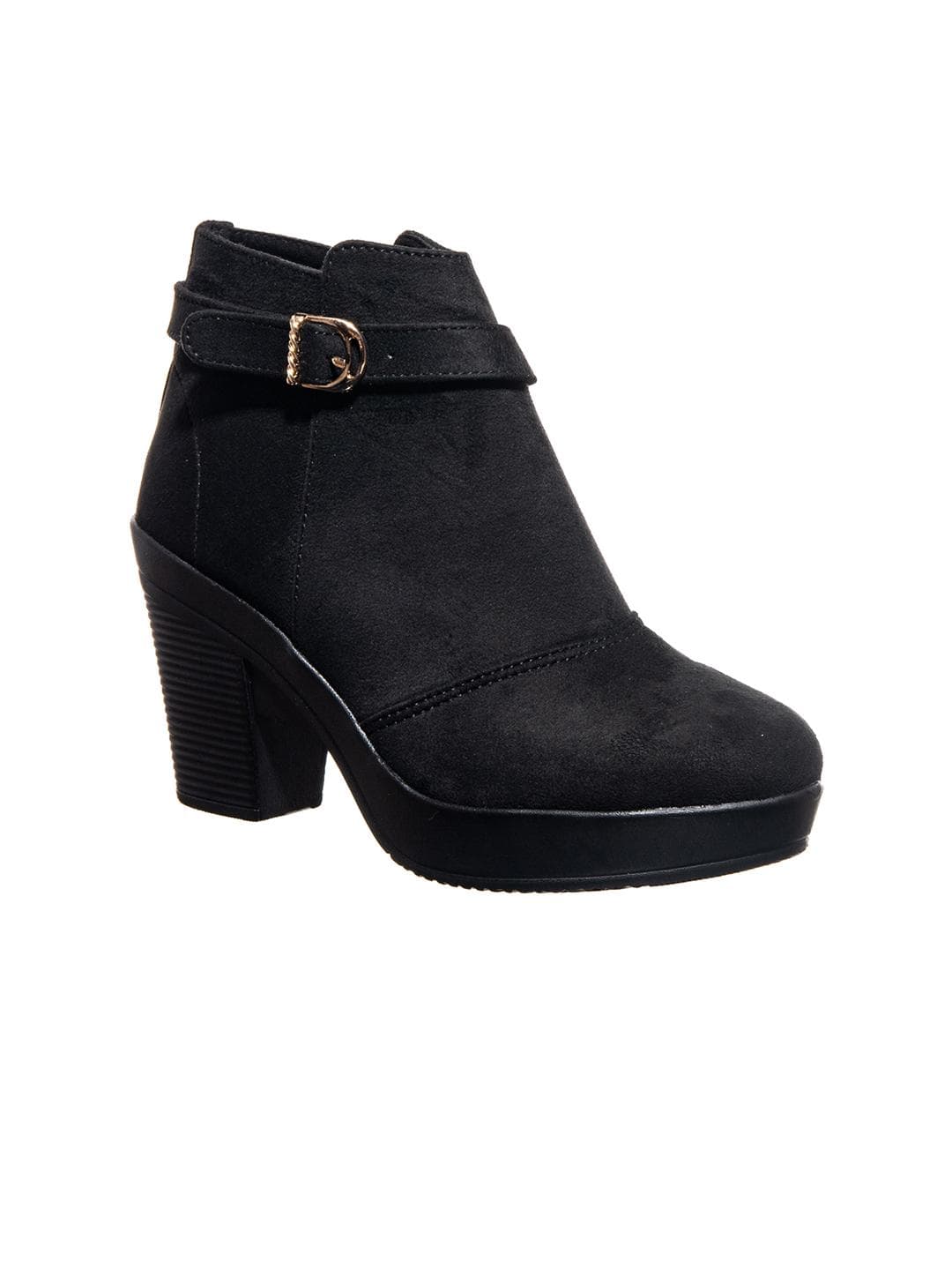 Khadims Women Black Solid Velvet Heeled Boots