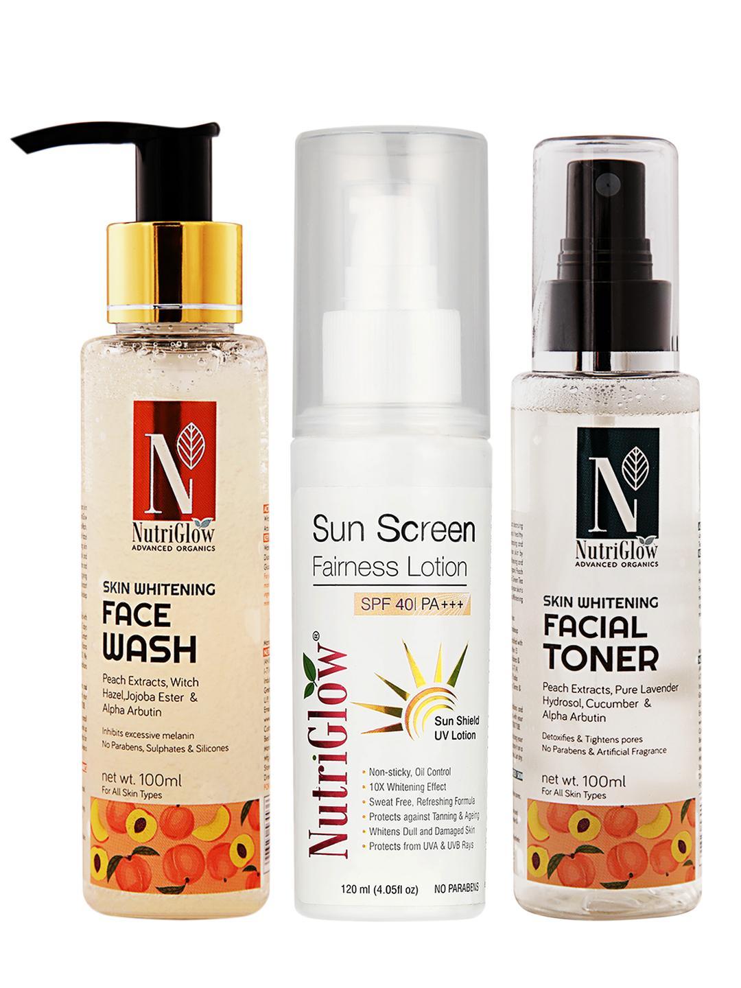Buy NutriGlow Sustainable Skin Whitening Face Wash 100ml, Toner 100ml, Sunscreen 120ml - - Personal Care for Unisex