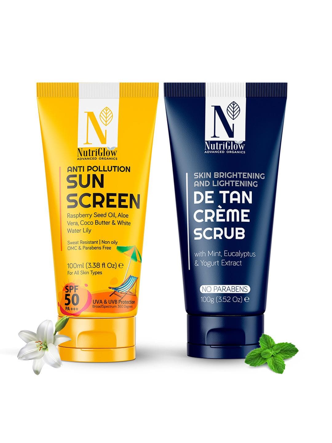 Buy NutriGlow Combo Of Sunscreen SPF 50 & De Tan Creme Scrub 200 G - - Personal Care for Unisex