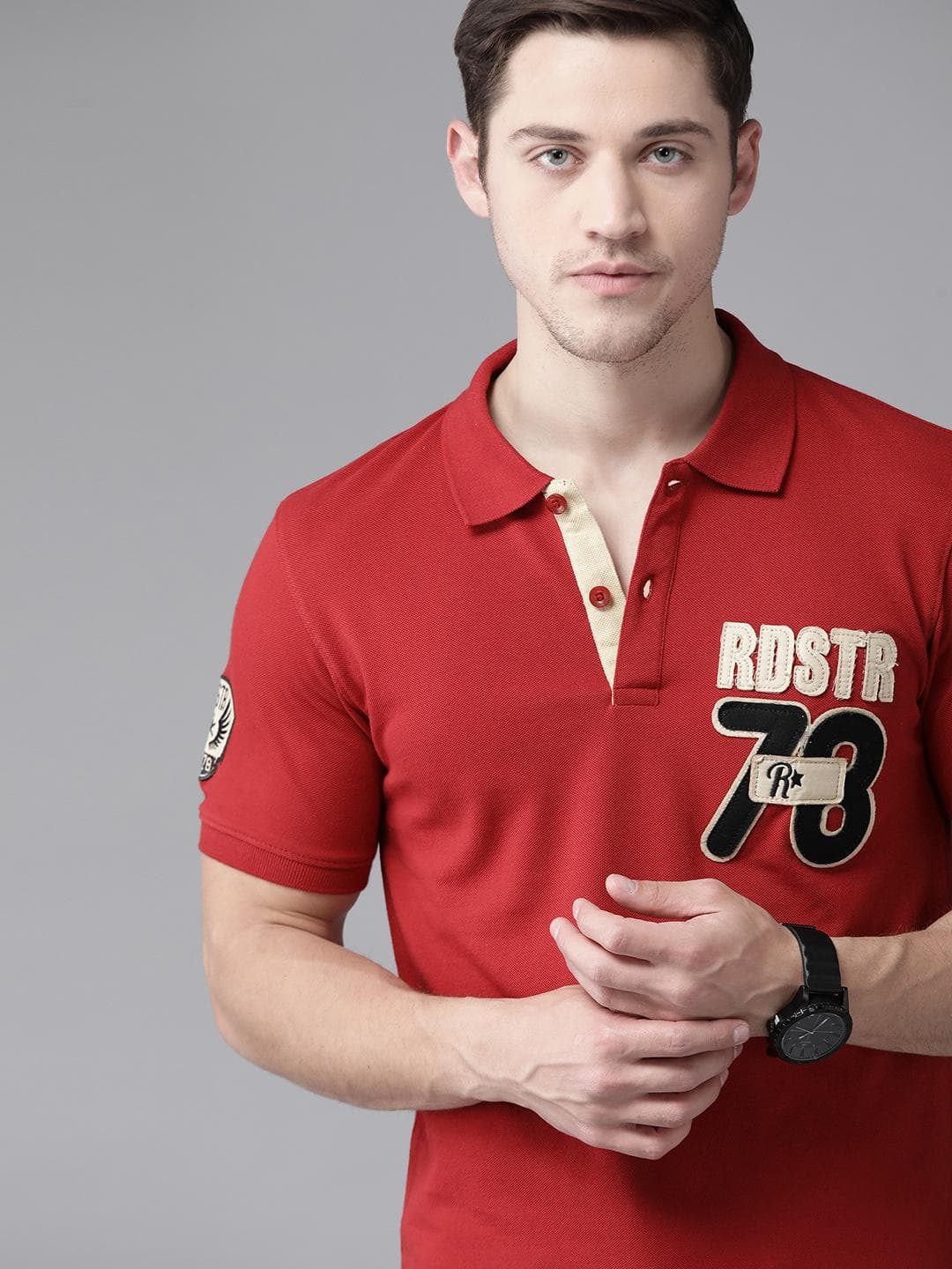 Roadster Men Red Solid Cotton Polo Collar T-shirt