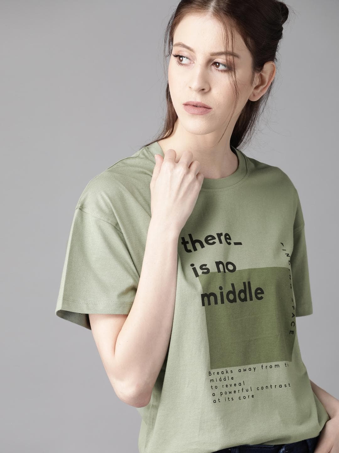 Roadster Women Green & Black Printed Round Neck T-shirt