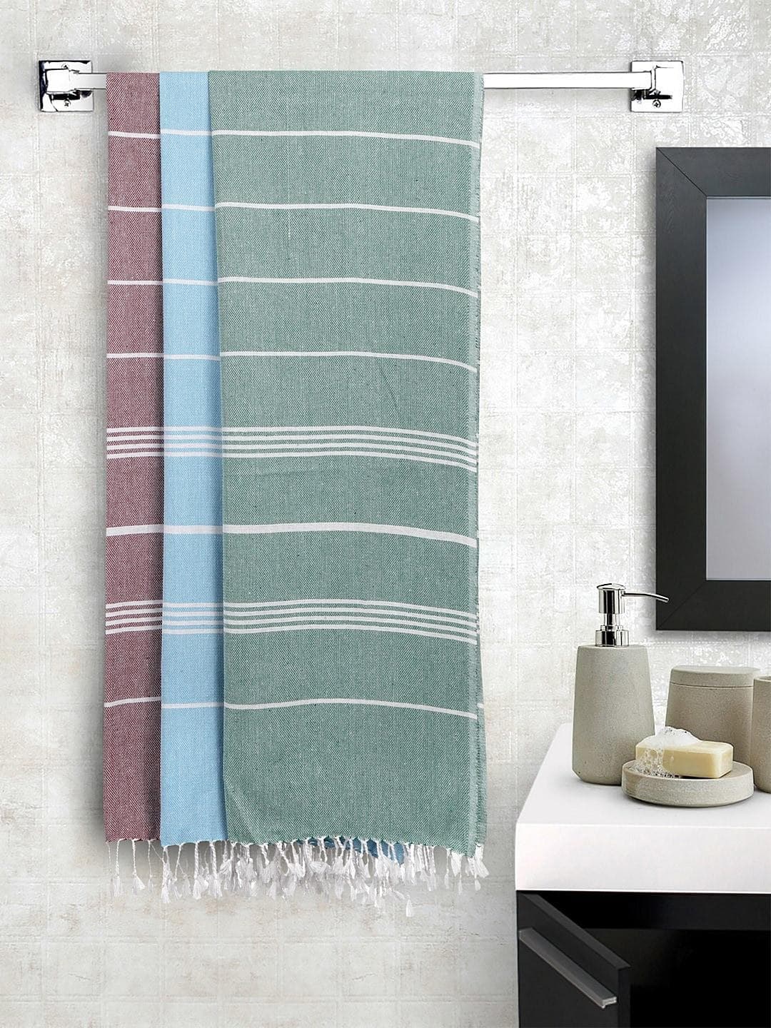 Buy KLOTTHE Striped Cotton 210GSM Super Soft 3PCs Adult Regular Bath Towel 59x30In - - Home for Unisex