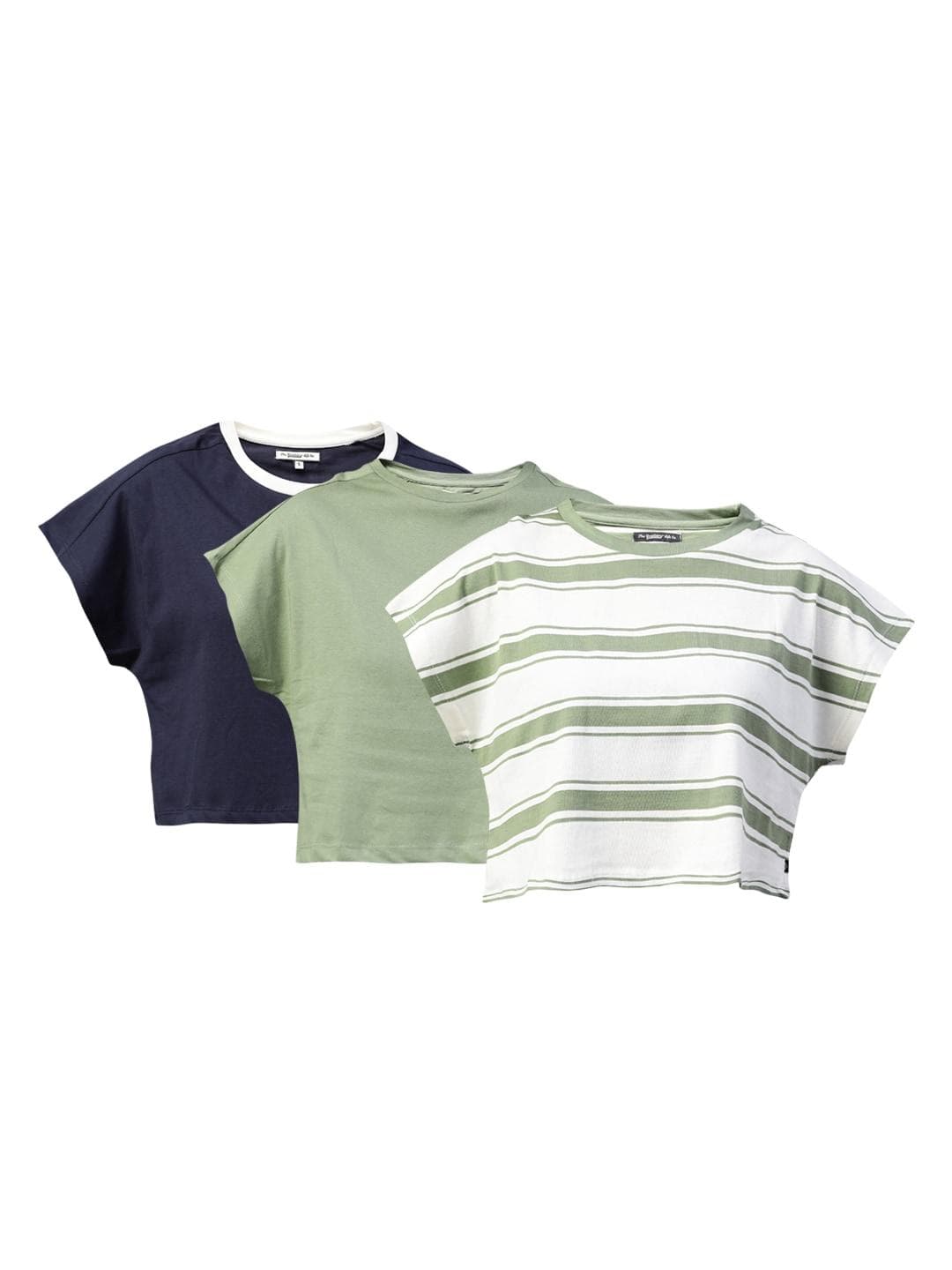 Roadster Women Pack of 3 Cotton Extended Sleeves Crop Boxy Fit T-shirts