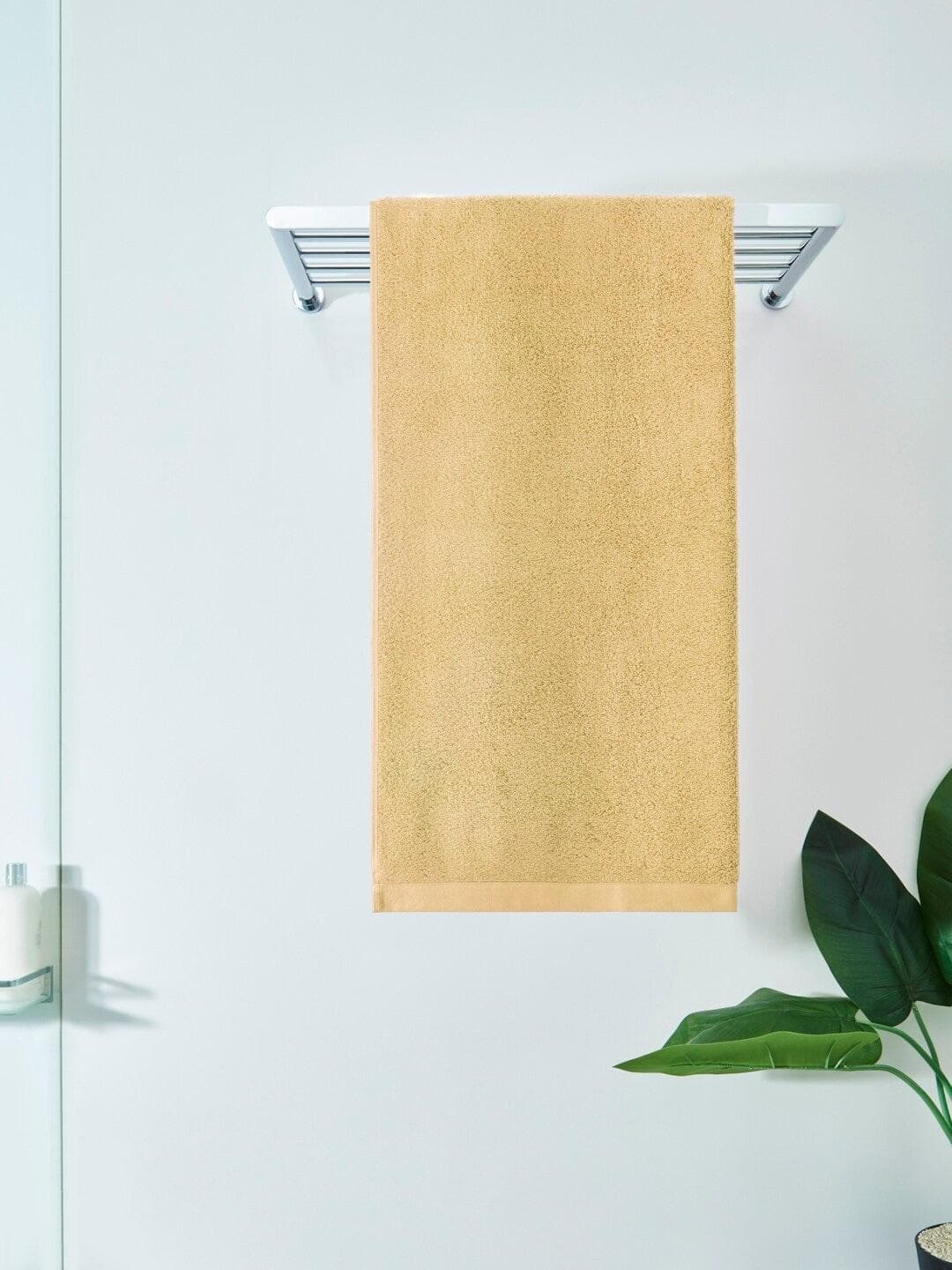 DDecor Yellow Solid Cotton 450GSM Breathable Adult Regular Bath Towel-30x59In