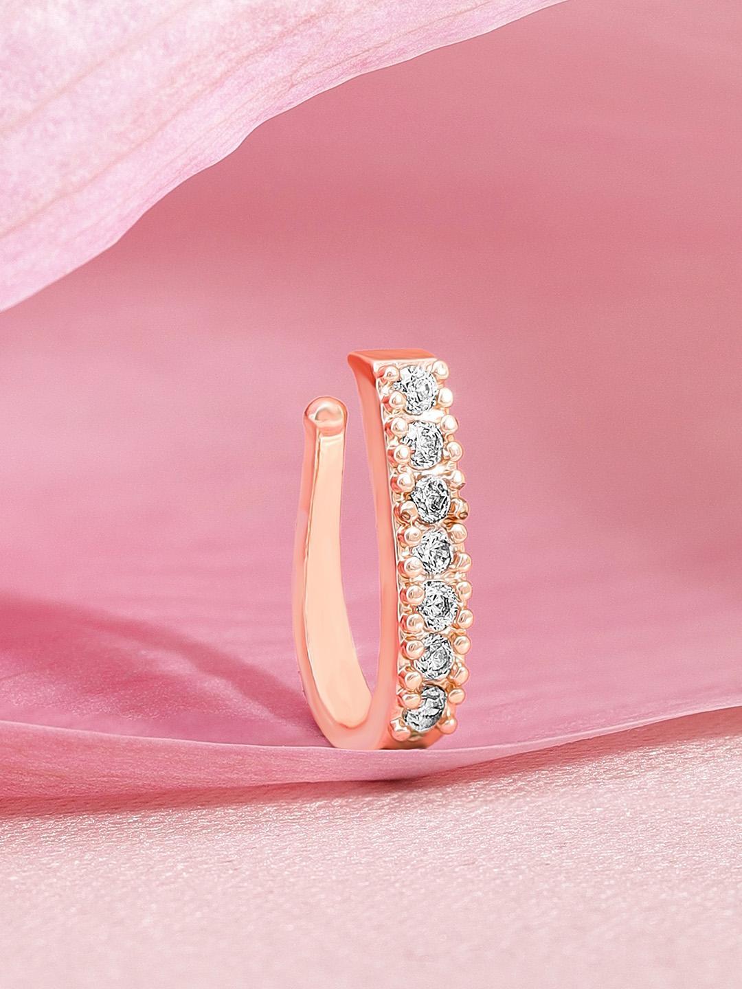 Buy Rubans Women Rose Gold Plated White CZ Studded Handcrafted Clip On Nosepin - - Accessories for Women