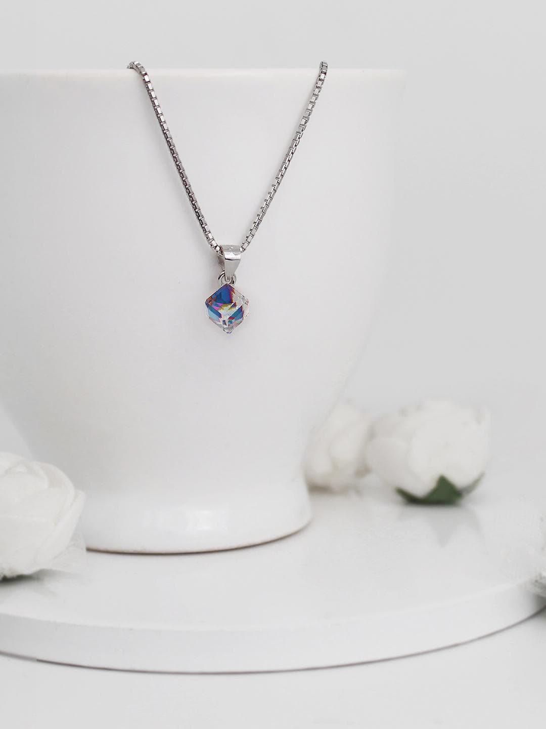 GIVA 925 Silver Mystic Prism Pendant with Box Chain