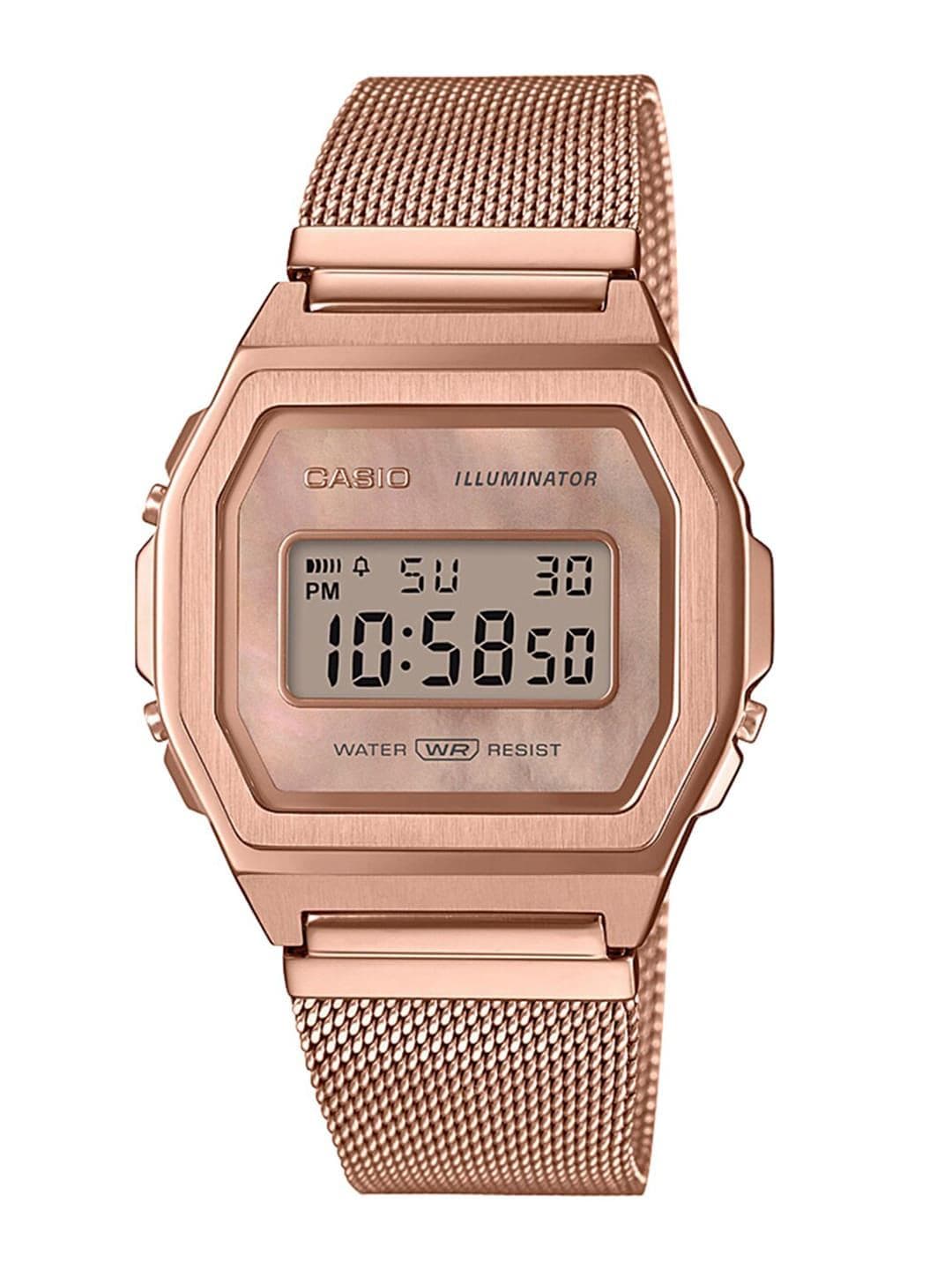 Buy CASIO Vintage A1000MPG 9EF Rose Gold Digital Dial Rose Gold Stainless Steel Mesh Band D196 - - Accessories for Unisex