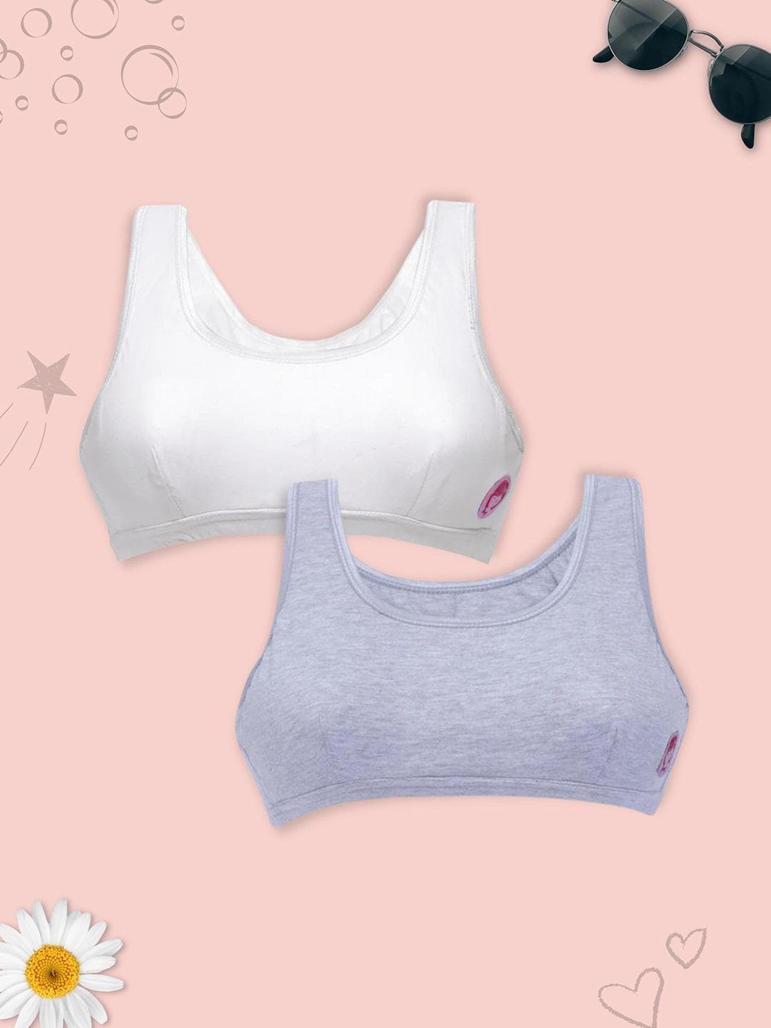 Girls Pack Of 2 Double Layer Premium Cotton Non Padded Beginners Bra DCBRDC6456/xxxs