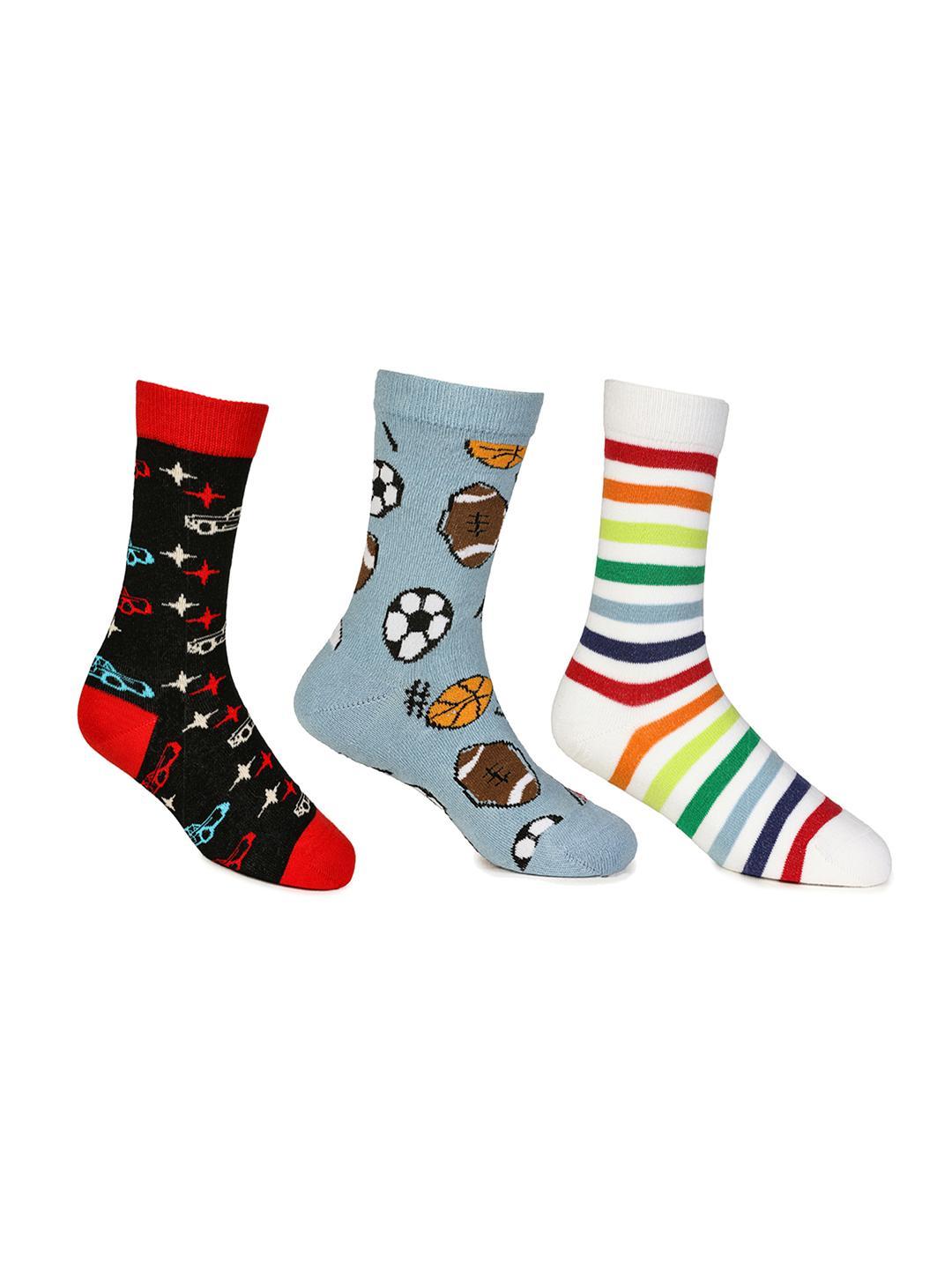 Buy KazarMax Kids Unisex Pack Of 3 Multicoloured Printed Calf Length Cotton Socks - - Accessories for Unisex Kids