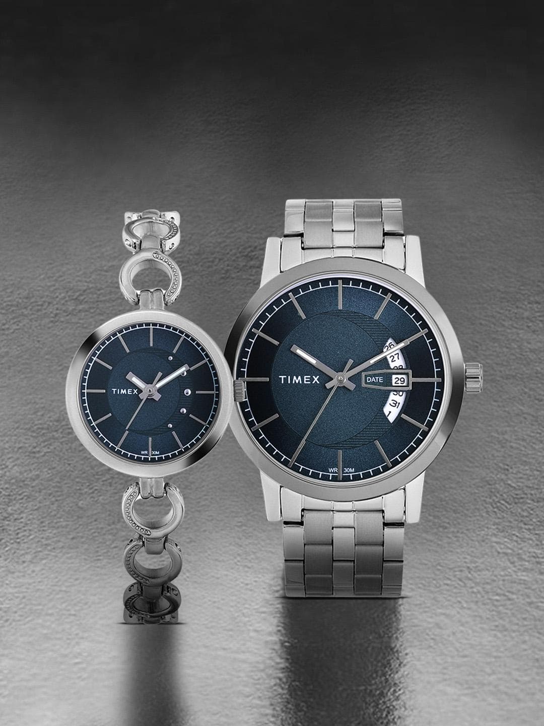 Buy Timex Round 21mm Blue Dial Analog Pair Watch TW00PR228 - - Accessories for Unisex