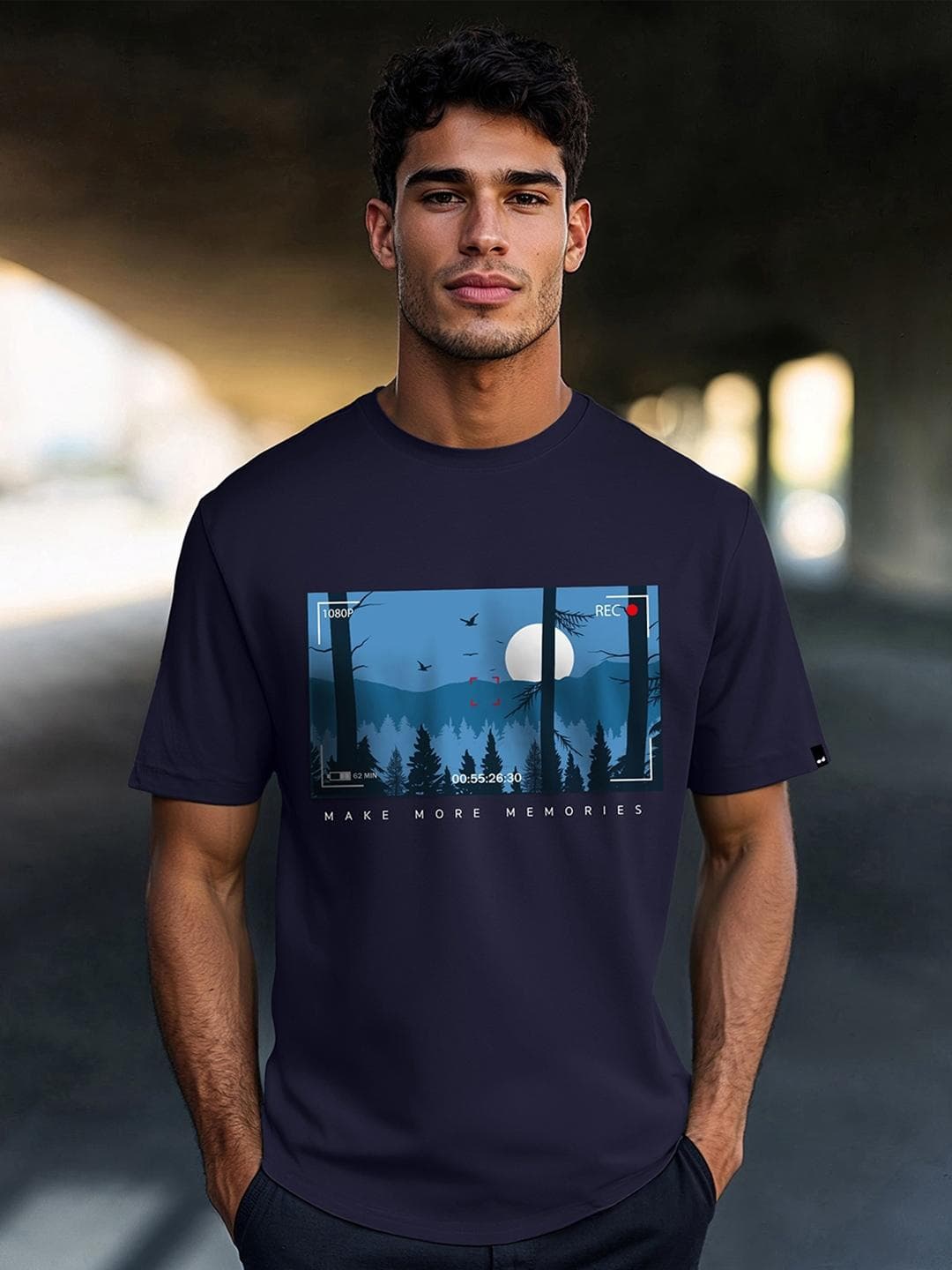 Bewakoof Men Navy Blue Printed Round Neck Pure Cotton T-shirt