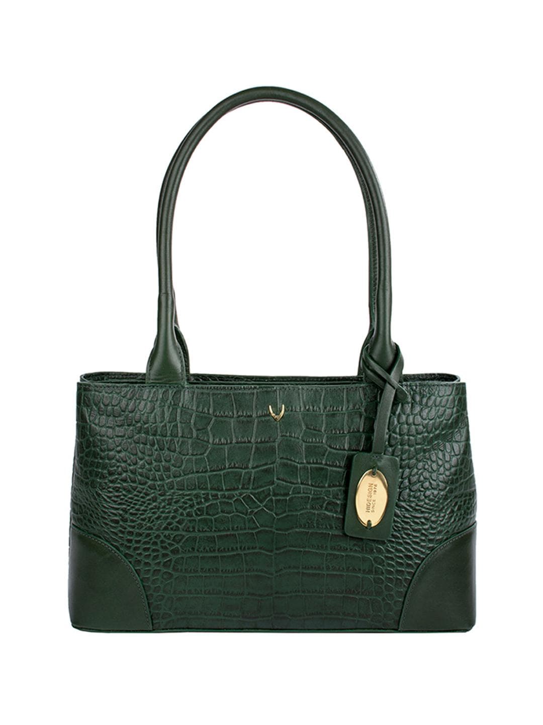 Hidesign Green Croc Textured Leather Shoulder Bag