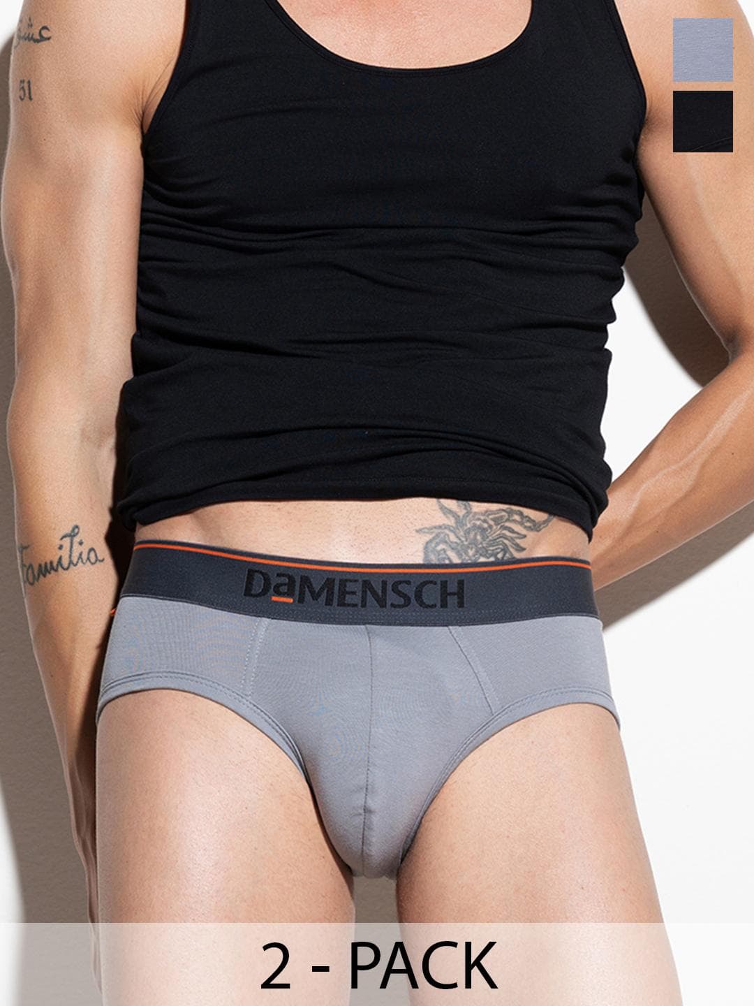 Buy DAMENSCH Men Pack Of 2 Anti Bacterial Deodorizing Basic Briefs DAM CTS B SWB DRG - - Apparel for Men