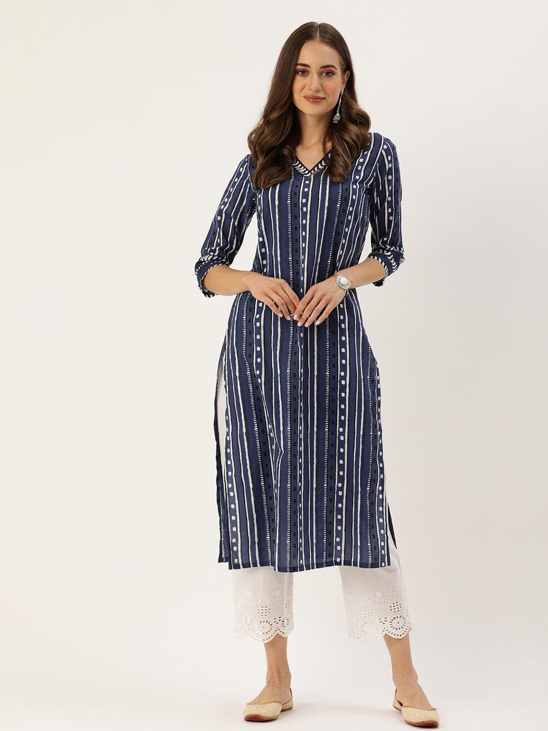 Varanga Women Blue & White Printed Republic Day Republic Day Kurta