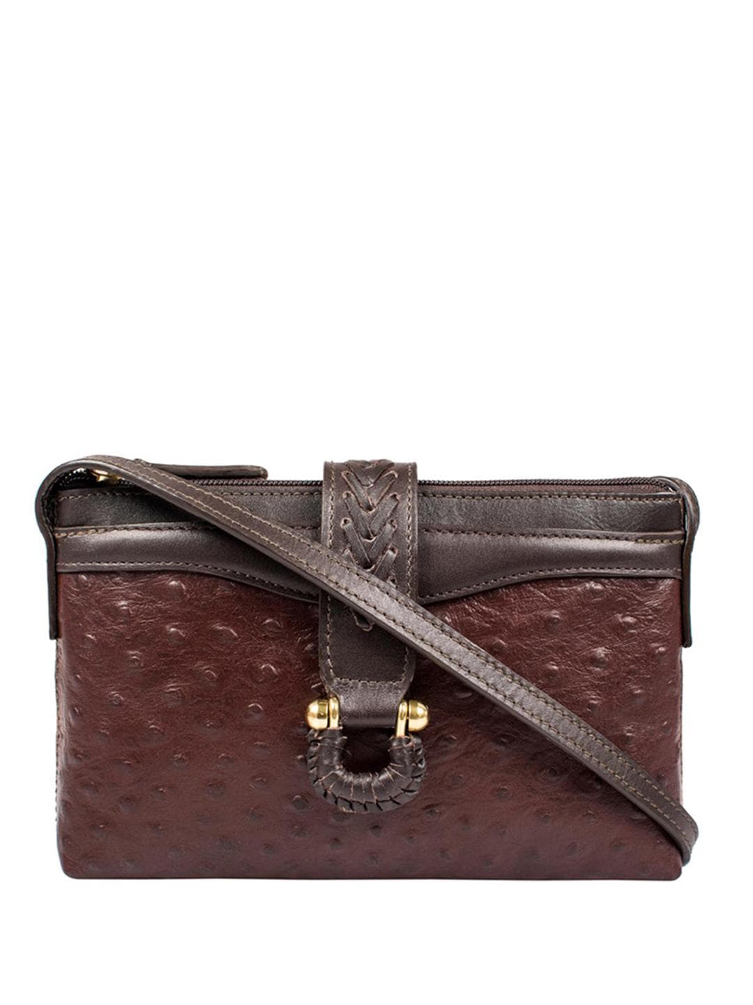 Hidesign Brown Textured Leather Sling Bag