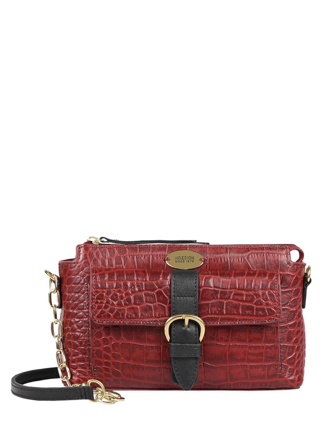 Hidesign Red Textured Leather Sling Bag