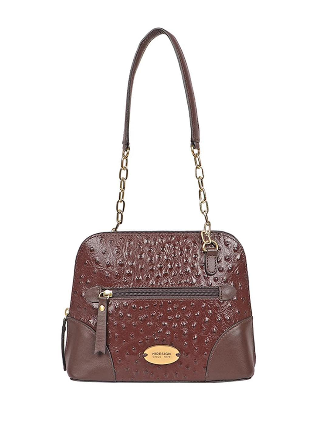 Hidesign Coffee Brown Textured Leather Structured Shoulder Bag