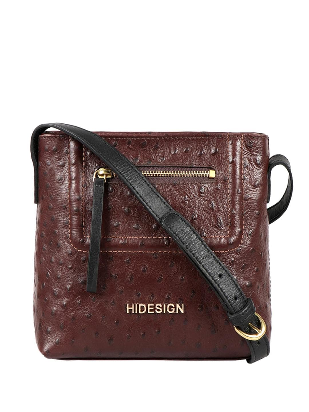 Hidesign Coffee Brown Handcrafted Croc Textured Leather Structured Sling Bag