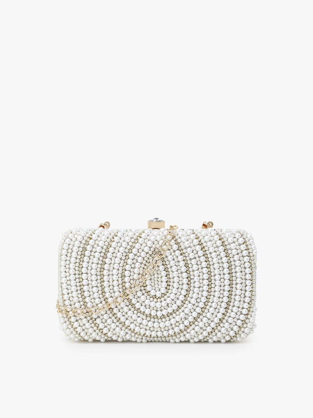 Anekaant Gold-Toned & White Embellished Clutch