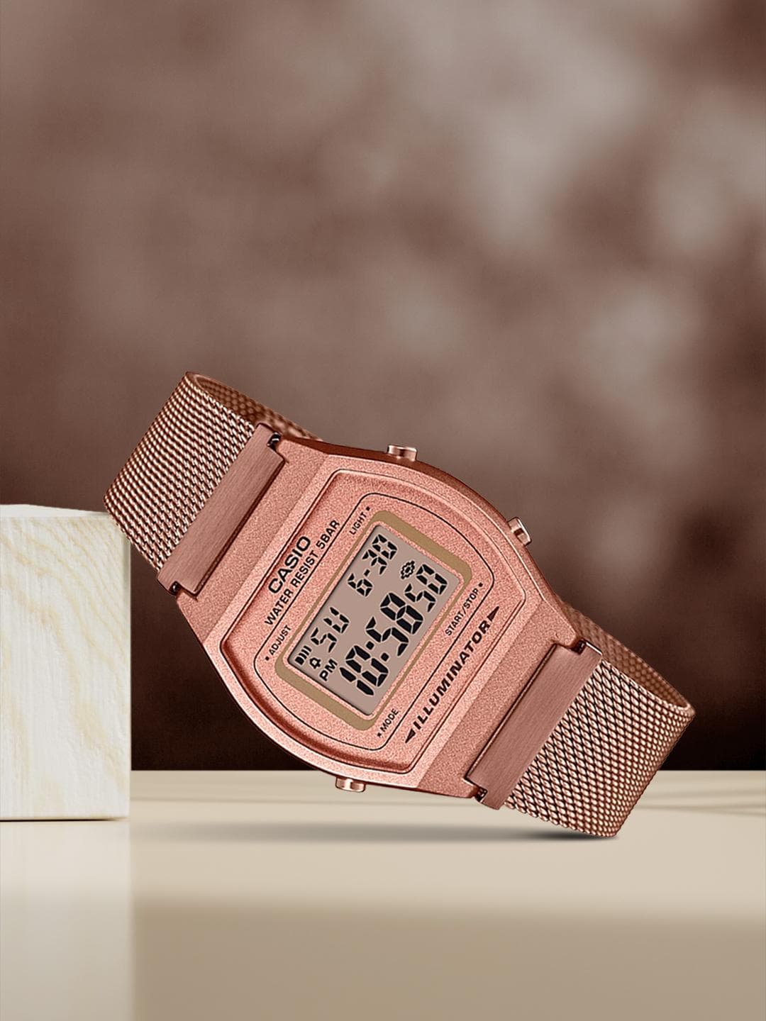 Buy CASIO Vintage B640WMR 5ADF Rose Gold Digital Dial Rose Gold Stainless Steel Mesh Band D216 - - Accessories for Unisex