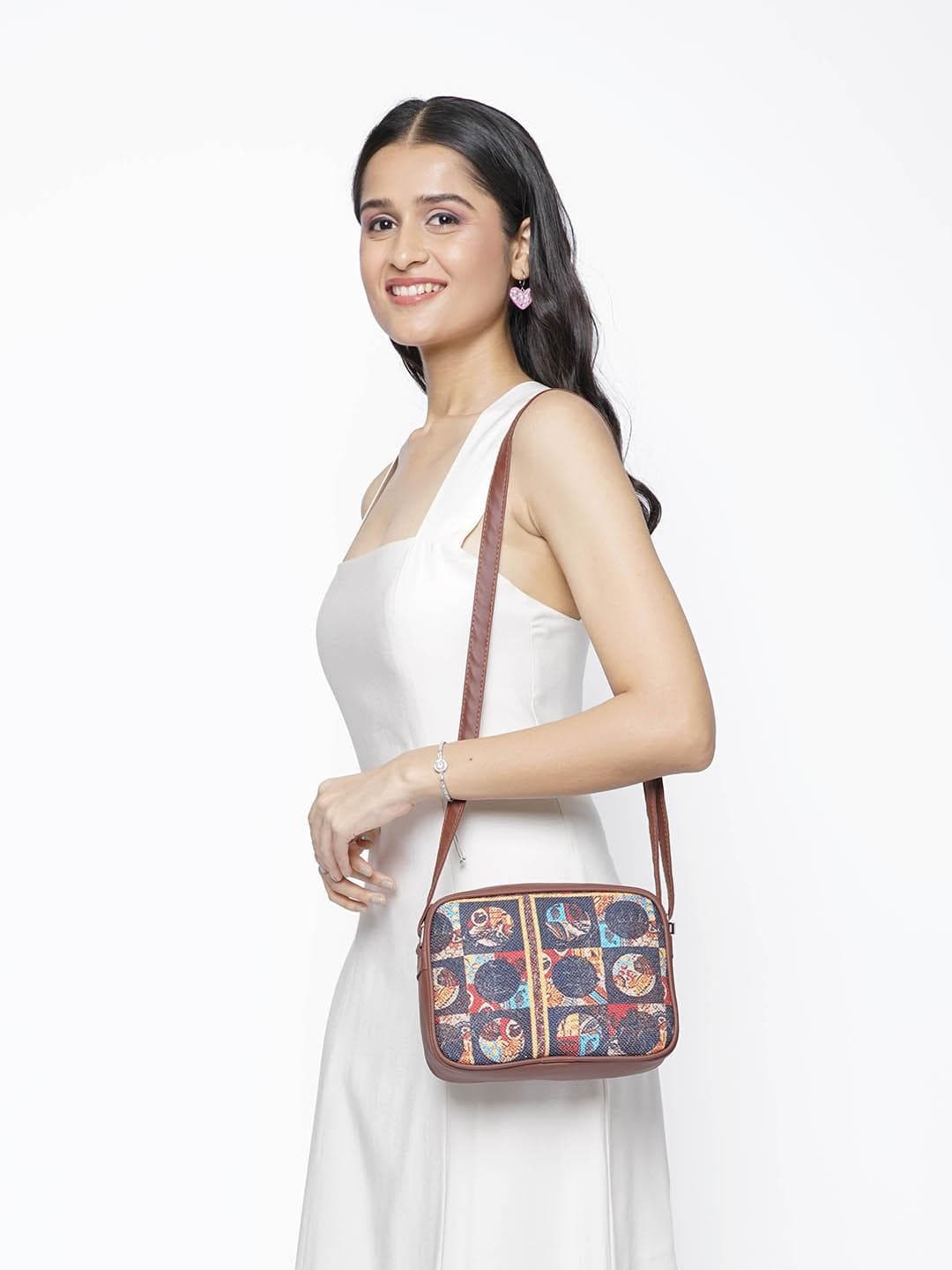 Buy ZOUK Black & Orange African Art Woven Design Handcrafted Vegan Leather Sustainable Sling Bag - - Accessories for Women