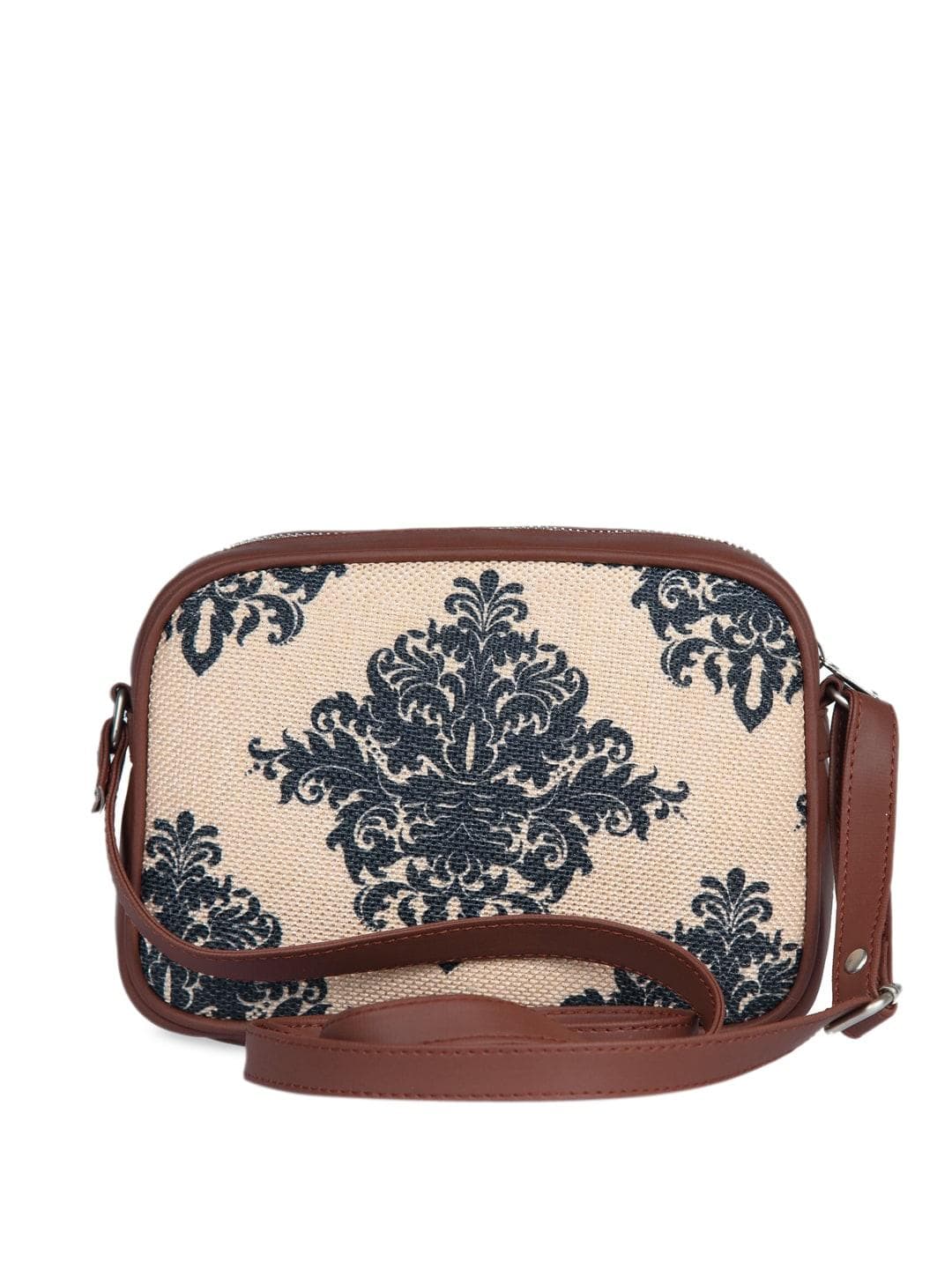 Buy ZOUK Women Beige & Navy Blue Mughal Motif Vegan Leather Sustainable Sling Bag - - Accessories for Women