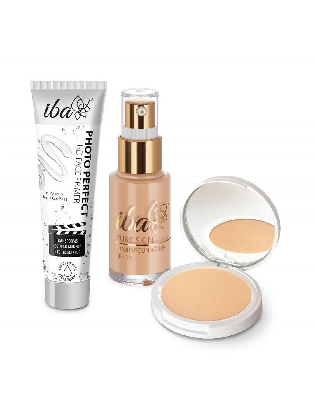 Iba Foundation + Compact + Primer Face Makeup Combo for Wheatish Skin Tone - Golden Beige