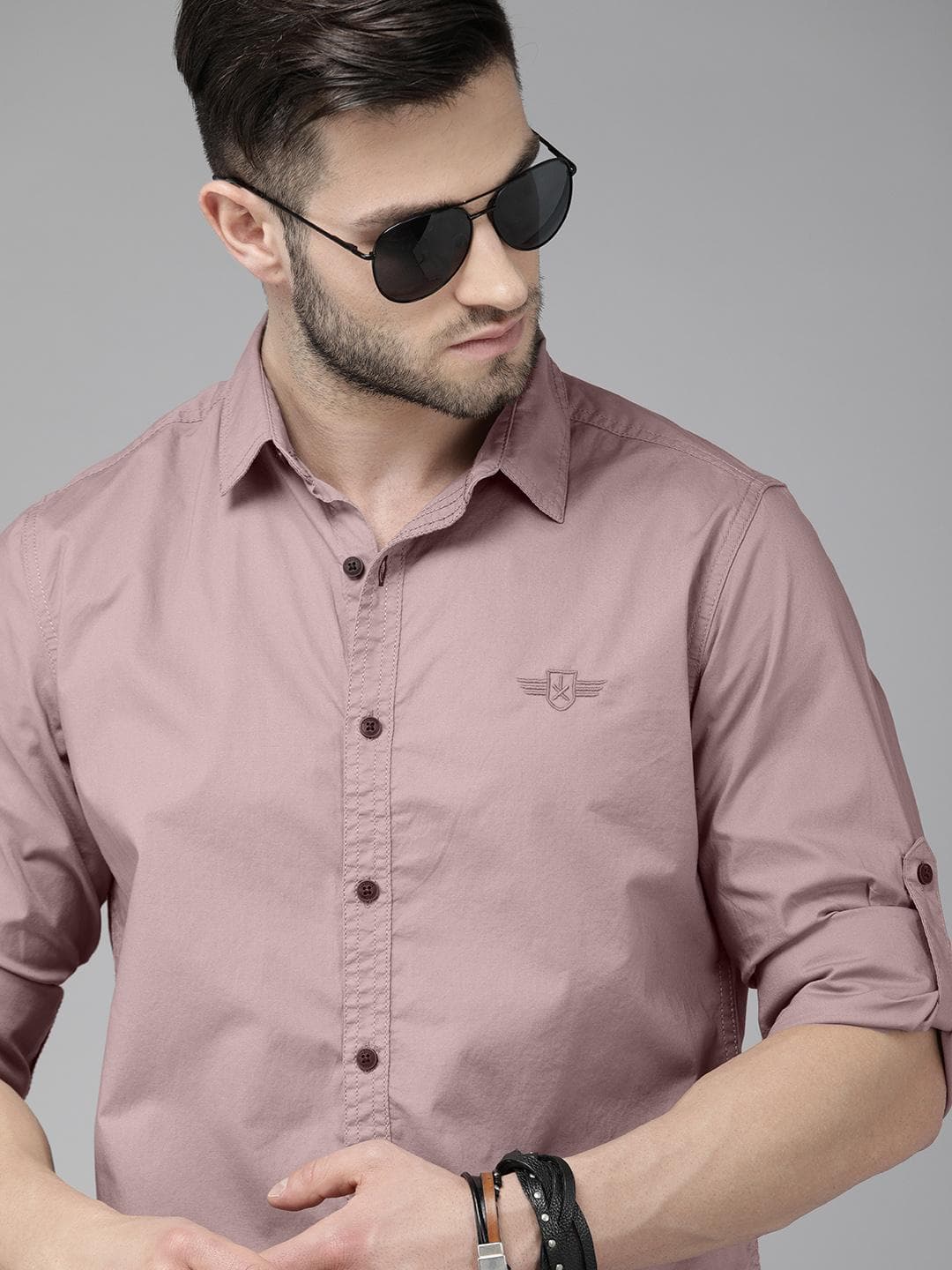 Roadster Men Mauve Solid Slim Fit Casual Shirt