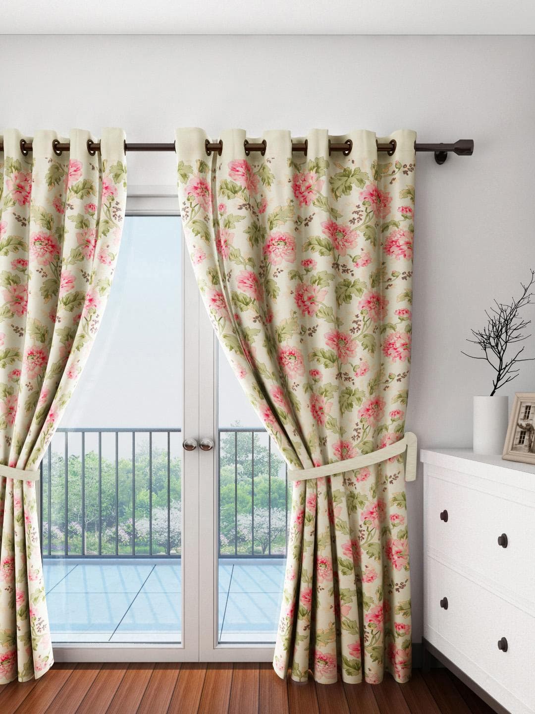 Buy Swayam Pink Floral Libra Delight100% Cotton Door Curtain 7.5ft 8 Eyelets - - Home for Unisex