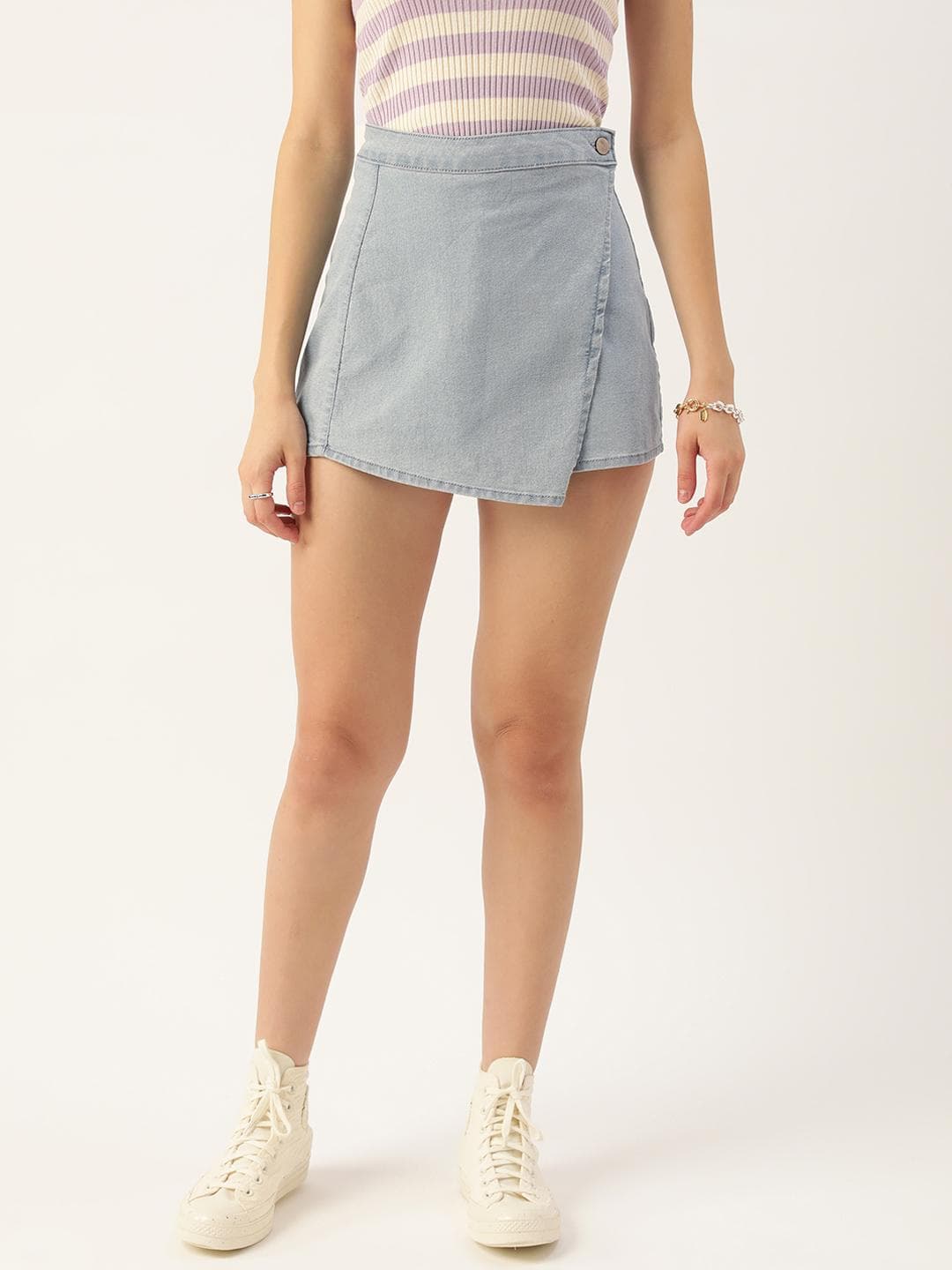 DressBerry Women Blue A-Line Denim Layered Wrap Skirt