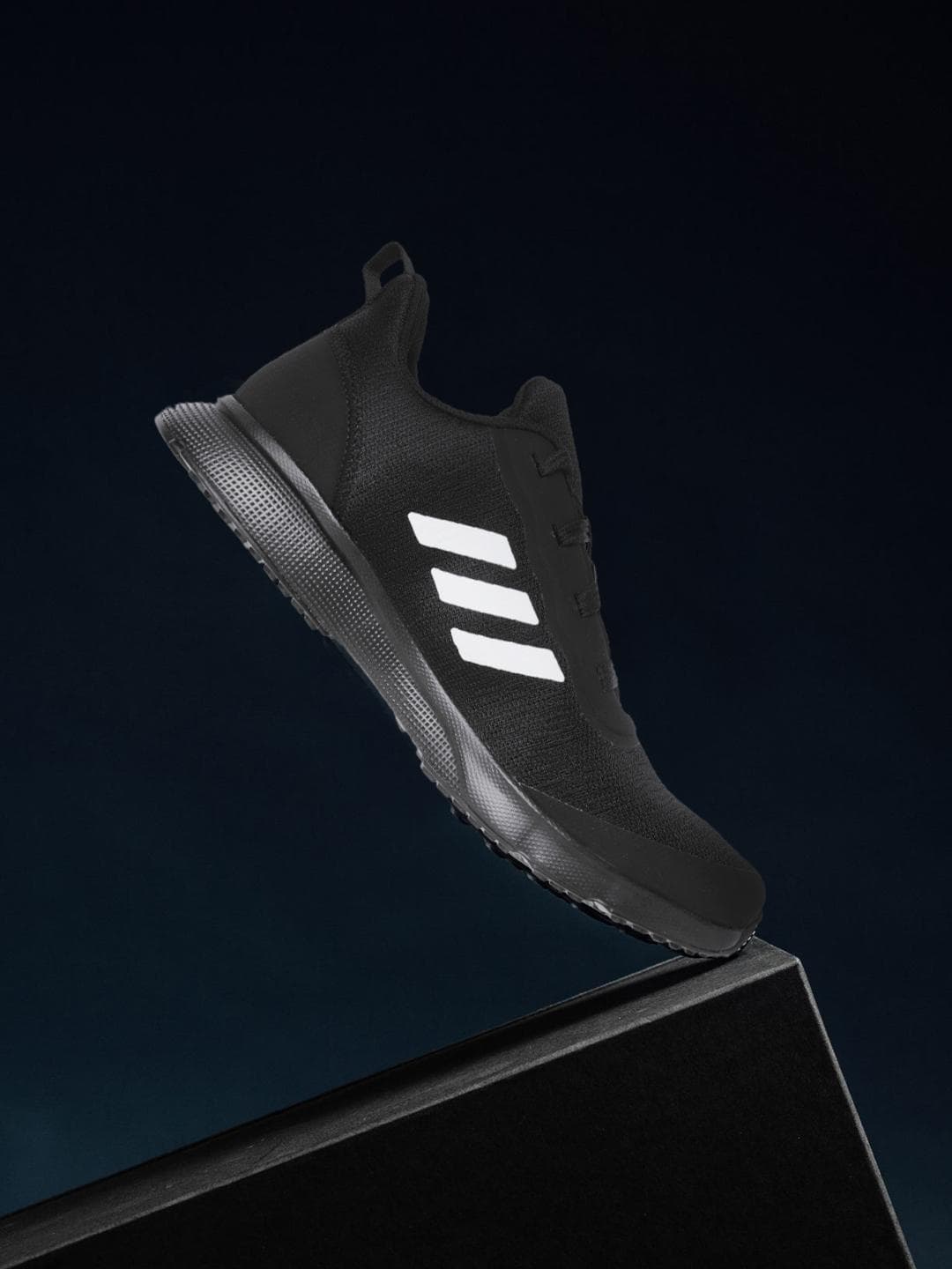 ADIDAS Men Black & White Adi Rush Woven Design Running Shoes