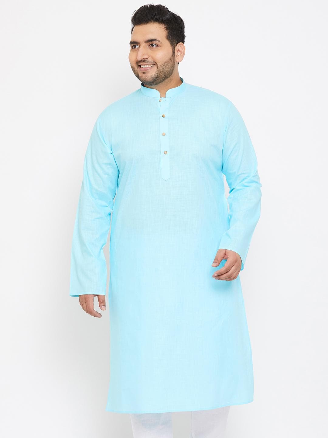 VASTRAMAY Men Turquoise Blue Cotton Blend Kurta