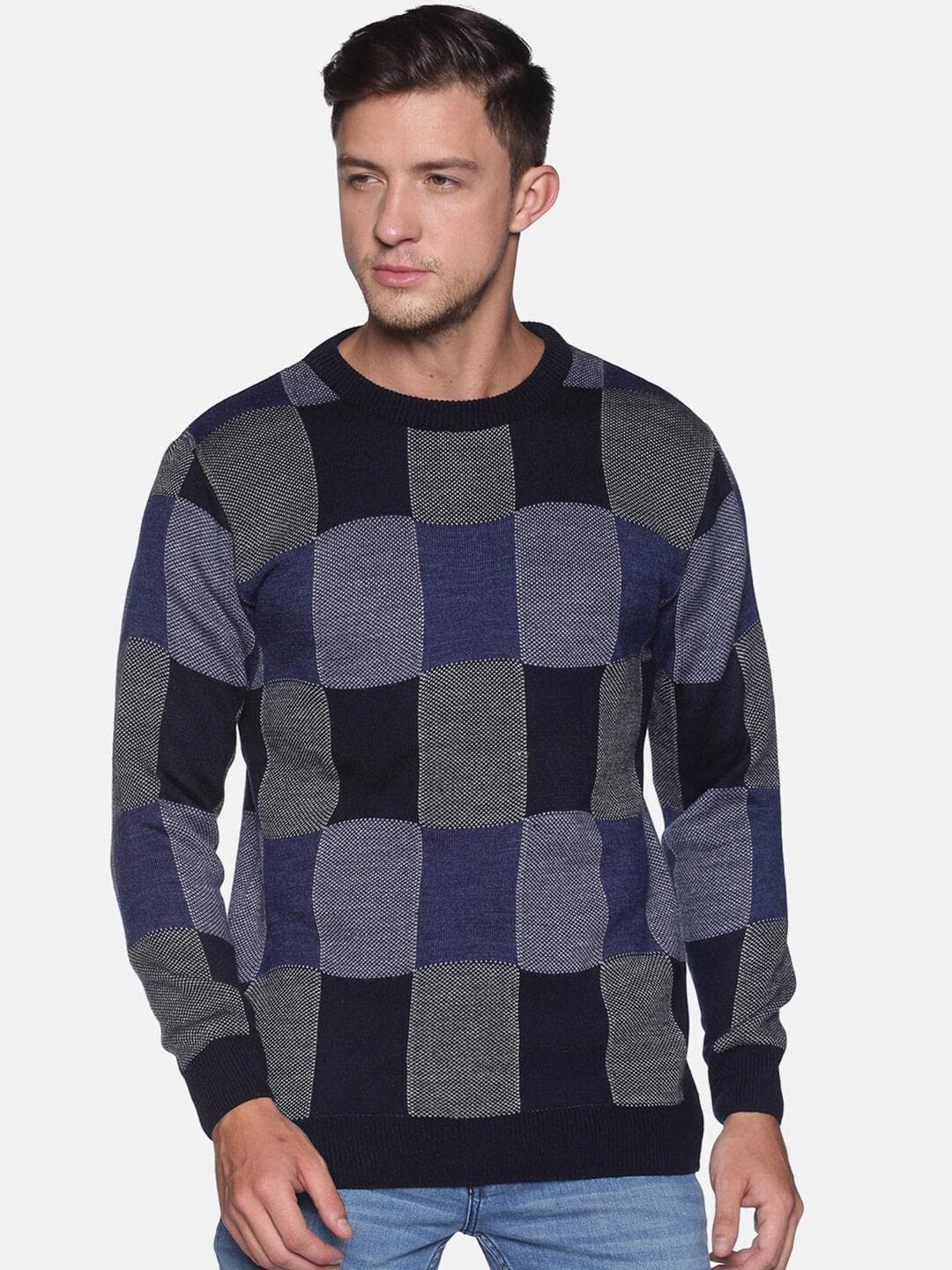 CAHOOT Men Navy Blue & Grey Printed Pullover