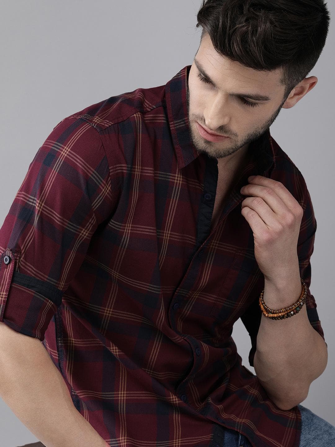 Roadster Men Maroon & Blue Checked Casual Shirt