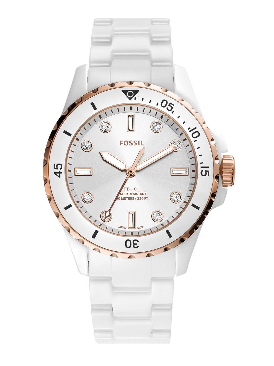 Fossil FB-01 Women White Dial Ceramic Bracelet Style Straps Analogue Watch CE1107