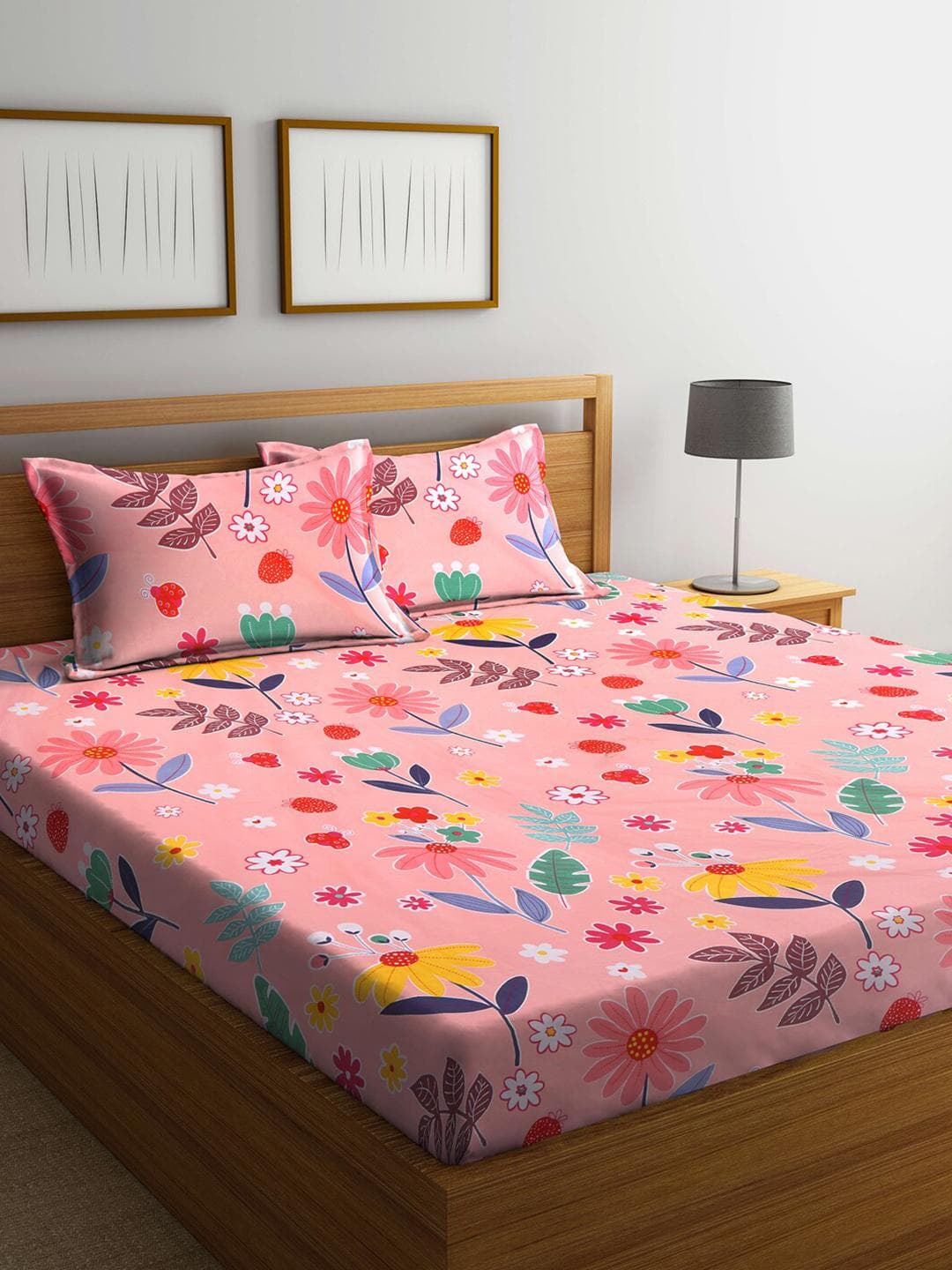 Buy KLOTTHE Pink & White Floral 300 TC King Bedsheet With 2 Pillow Covers - - Home for Unisex