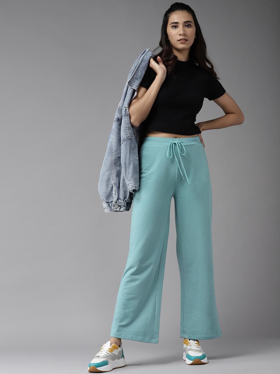 Roadster Women Blue Solid Wide Leg Fit Track Pants