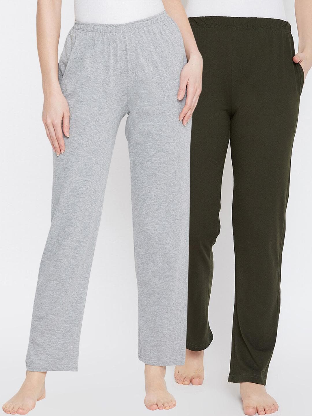 Clovia Women Pack Of 2 Solid Cotton Lounge Pants