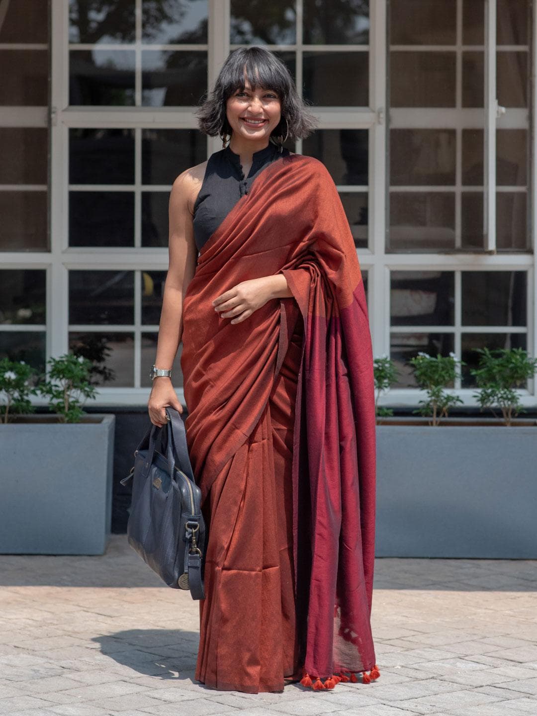 Suta Brown & Brown Colourblocked Pure Cotton Saree