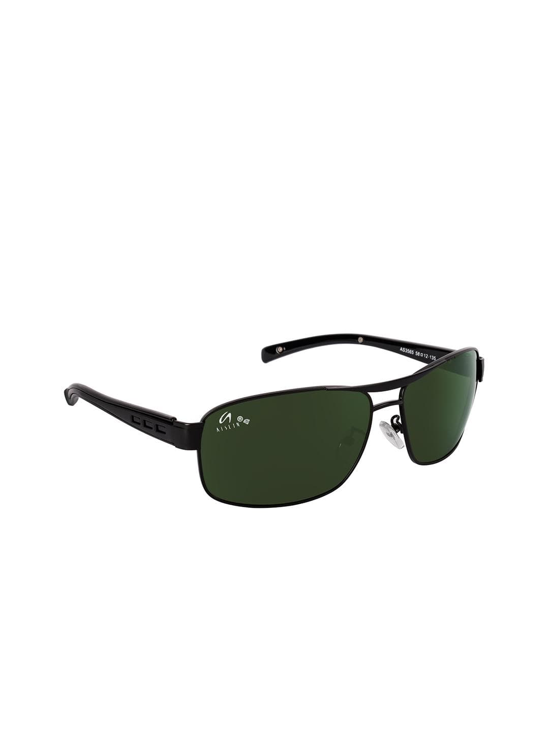AISLIN Men Black Toughened Glass UV Protected Rectangle Sunglasses