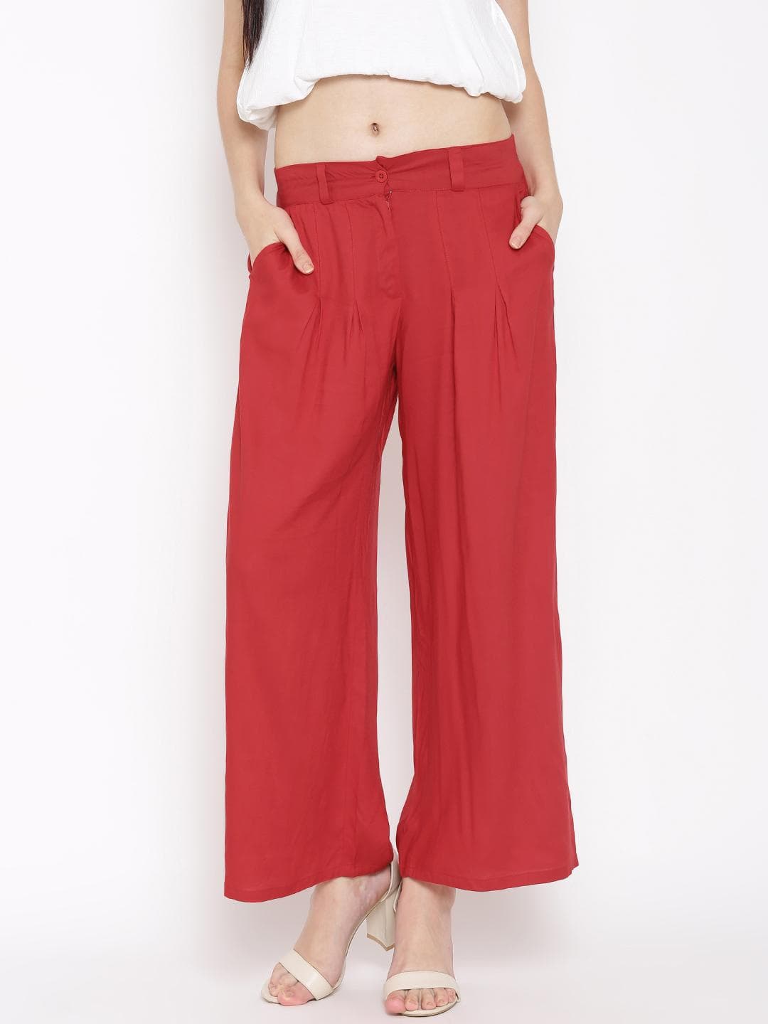 W Women Red Solid Palazzo Trousers
